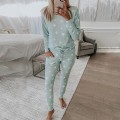 Miniatyrbild 1 av 4: Fashion Stjärnmönster Långärmad Topp Byxor Dam Hem Sovkläder Pyjamas Set Light green M