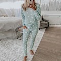 Miniatyrbild 2 av 4: Fashion Stjärnmönster Långärmad Topp Byxor Dam Hem Sovkläder Pyjamas Set Black 2XL