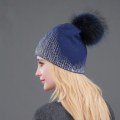 Miniatyrbilde 9 av 11: Vinter Varm Ull Strikket Lue Dame Bronse Sølv Jentelue Vaskebjørn Ball Pels Ullue Blue Silver natural color ball