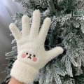 Miniatyrbilde 1 av 7: Vinterplysj Søte Jentehansker Varme Fingerhansker Broderi Blush Bjørn Ullvotter Student Kalde Utendørs Sykkelhansker White One Size