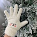 Miniatyrbillede 3 af 7: Vinter Plys Søde Pige Handsker Varme Fingerhandsker Broderi Blush Bjørn Uld Vanter Studenter Kolde Udendørs Cykelhandsker khaki One Size