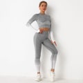 Pikkukuva 6 / 8: Eurooppalainen ja amerikkalainen saumaton jooga-asu naisille, neulottu, lantiota kohottava, erittäin joustavat treenihousut, joogavaatteet 6092 long-sleeve suit-Orange S