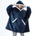 Miniatyrbilde 6 av 11: Vinter Oversized Hettegenser Teppe Med Ermer Fleece Genser Rutete Hette Dame Lomme Hettegenser Oversize Mykt Teppe Leopard One Size