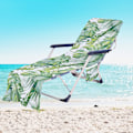 Miniatyrbillede 7 af 11: Tropiske Planter Mikrofiber Strandstol Betræk Håndklæde Med Lomme Udendørs Hurtigtørrende Bærbar Have Pool Loungestol Tæppe 4 73x210cm