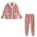 Miniatyrbilde 1 av 5: Varme Korallfløyel Pyjamas Dame Høst Vinter Pyjamas Sett Par Hjemmeklær Pink XXL