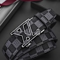 Miniatyrbild 1 av 8: Business Casual Automatiskt Spänne Bälte Exklusivt Äkta Läder Mode Rutmönster All-Match Byxbälte Veneer XL silver black plaid 130cm