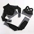 Miniatyrbild 1 av 11: Yoga Set Träningskläder gym fitness för damer träningsdräkt 3 Pcs set black gray S