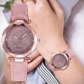 Miniatyrbillede 2 af 11: Tomt Sølv Pink Dameur Frosted Rem Kvarts Ur Pink