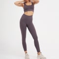 Miniatyrbilde 10 av 11: Yoga Sett Høyt Elastisk Trenings Sportsett Polstret Sports-BH Høy Midje Sports Leggings Gym Coffee Shorts Set S