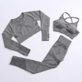 Miniatyrbild 5 av 11: Yoga Set Träningskläder Träningsdräkt Höga Midjebyxor Sport-BH:ar För Kvinnor 3Pcs Set-Gray M