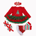 Miniatyrbild 3 av 9: Långärmad Jul Nyfödd Baby Kläder Höst Spetsdesign Romper Jumpsuit Hårband 4 st ropa bebe Jul Cosplay Kostym as photo7
