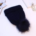Miniatyrbillede 1 af 11: Efterår og Vinter Stor Pelskugle Fortykkede Fleeceforede Dobbeltlags Uld Udendørs Hold Varmen Strikket Hue Dame Spotvarer Navy blue Average size