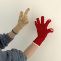 Miniatyrbillede 2 af 10: Ensfarvede strikkede uldhandsker til kvinder, vinter, skærm, studerende, ridning, splitfinger, par, tykke, varme handsker, damehandsker Black One Size