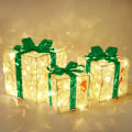Miniatyrbilde 1 av 11: Glødende Juledekorasjon Gaveeske Ornament Med Sløyfe Julebelysning Eske Utendørsbelysning Julebord Skrivebordsornament 3pcs-Green bowknot