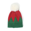Miniatyrbillede 1 af 5: Strikket Hue Børn Grøn Rød Syning Uldhue Varm Pelskugle Beanie Hue Børn Jul A M（50-52cm）