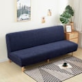 Miniatyrbild 5 av 11: Överdrag Polar Fleece Tyg Ärmlös Bäddsoffa Skydd Enfärgad Utan Armstöd Stor Elastisk Fällbar Möbel Heminredning Bänköverdrag Cream M 160-190cm