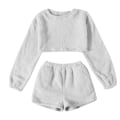 Miniatyrbilde 1 av 2: Fuzzy Lounge Casual Pyjamasett for Kvinner, Langermet Fleece Pullover og Shorts Buksesett 2 Deler Fluffy Loungewear Nattøy Grey M