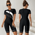 Miniatyrbilde 2 av 8: Badedrakt Sport Hel Badedrakt Dame 2023 Ny Badedrakt Kortermet Dame Voksen Fridykkerdrakt Badedrakt White stripe black background L
