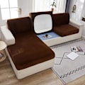 Miniatyrbild 8 av 8: 1/2/3-sits Enfärgad Tjock Sammet Stretch Soffskydd Sofföverdrag Sittdyna Light gray 1 Seater