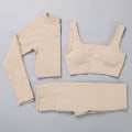 Pikkukuva 1 / 11: Jooga-asu Fitness Joogasetti Treenausvaatteet Leggingsit Rintaliivit Naisille 3 pcs sets khaki L