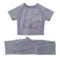 Pikkukuva 1 / 11: Joogasetti treenipaidat urheiluhousut rintaliivit kuntosalivaatteet shortsit naisille 2pcsShortSleeveGray S