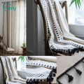 Miniatyrbillede 1 af 6: Boho Gardiner Geometrisk Stribede Gardiner Soveværelse Stue Panel med Kvaster Linned Gardiner Færdig Drapering Boligindretning A W150xL260cm