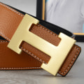 Miniatyrbild 2 av 11: Bälte Herr Casual Trendigt Allround Mellanålders Personer Ungdom Byxbälte Coffee color gold buckle 115cm