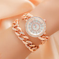 Miniatyrbillede 2 af 6: Let Luksus Dameur Romersk Urskive Fuld Diamant Quartz Ur Mode Simpelt Dobbelt Kædeur Silver