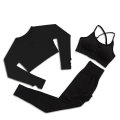 Miniatyrbild 1 av 11: Yoga Set Träningskläder Träningsdräkt Höga Midjebyxor Sport-BH:ar För Kvinnor 3Pcs Set-Black M
