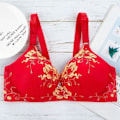 Miniatyrbild 1 av 4: Push Up BH för Kvinnor Spets BH Sexig Bralette Utan Bygel Underkläder Mjuka Sömlösa Behåar Red 38/85C