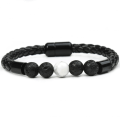 Miniatyrbilde 3 av 8: Mote Personlighet Herre Stein Perlearmbånd Lærreim Magnetisk Lås Armbånd Volcanic rock white-barked pine