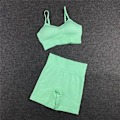 Pikkukuva 1 / 11: Jooga Rintaliivit Crop Top Urheiluliivit Treenausasu Saumaton Polyesteri Kuntosalisetti 2pcs Green M