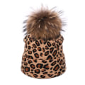 Miniatyrbild 1 av 11: Vinter dam pompon mössa halsduk set Leopard Sexig utomhus varm 2-delars päls pom pom mössa halsduk hedging mössor för kvinnliga tjejer H
