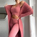 Pikkukuva 1 / 5: Naisten korallifleece-pyjamasetti syksy talvi pyjamat 3 kolmiosainen pyjamaliivi + housut + takki kolmiosainen puku Red S