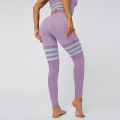 Miniatyrbild 1 av 11: Europeiska och amerikanska sexiga persiko-höft hög midja yogabyxor dam stickade sömlösa och ventilerande randiga yoga fitness leggings 6088 pants-purple S
