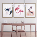 Miniatyrbillede 1 af 4: Wekity Katte, Flamingoer og Elg Vægkunst Lærredsprint Plakat, Simpel Mode Akvarel Kunst Tegning Dekoration til Hjemmet Stue Soveværelse Kontor og Barn