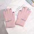 Miniatyrbild 1 av 9: Varma vinterhandskar för utomhuscykling, stickade handskar, söta köldtåliga pekskärmshandskar Pink One size