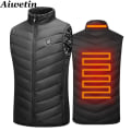 Miniatyrbilde 2 av 11: Herre Utendørs USB Infrarød Varmevest Jakke Herre Vinter Elektrisk Oppvarmet Vest Vattert Vest For Sport Fotturer Oversized 5XL Double switch black XL