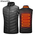 Miniatyrbillede 2 af 11: Herre Udendørs USB Infrarød Varme Vest Jakke Herre Vinter Elektrisk Opvarmet Vest Veste Til Sport Vandring Oversized 5XL 9 areas Twill black XXXL
