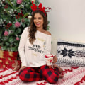 Miniatyrbilde 2 av 5: Julepysjamas Matchende Familiepysjamaser Todelt Damepysjamas Sett Langermet Løs T-skjorte Topp + Rutete Bukser Dress Red S