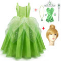 Miniatyrbild 9 av 9: Cosplay Flickor Fest Inspirerad Tingeling Grön Fe Prinsessa Klänning Kostymer med Vingar Set Wings 100(2-3Y)