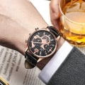 Miniatyrbillede 2 af 8: Læderbælte Business Ur Mode Ur Herreur Kalender Quartz Ur Herreur Black Shell rose gold word