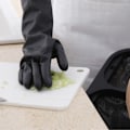 Miniatyrbillede 4 af 5: 1 Par Sorte Handsker Hjem Vask Rengøring Handsker Have Køkken Opvask Fingre Gummi Opvask Husholdnings Rengøring Handsker Black M