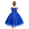 Miniatyrbild 3 av 7: Flicka Bröllop Prinsessklänning Barn Halloween Fest Askungen Cosplay Kostym Blå Ärmlös Mesh Balklänning Barnkläder 2T Dress Sets B1