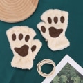 Miniatyrbilde 8 av 11: Kawaii Kattehansker for kvinner, mote jenter katteklør pote plysj votter varme myke plysj korte fingerløse halvfinger vinterhansker Gray2 One Size