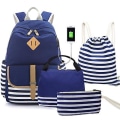 Pikkukuva 1 / 4: 1# Usb Royal Blue 4 kpl/setti Opiskelijan kangasreppu lounaslaukku ulkoilumatkoille Zf0633 Default Title