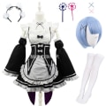 Miniatyrbild 10 av 11: Ram/Rem Cosplay Re:zero Kara Hajimeru Isekai Seikatsu svart blå röd Kostym Maid Servant Klänning package 4 XXXL