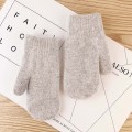 Miniatyrbilde 8 av 11: Damelag med dobbelt lag kaninhårhansker vinter Koreansk versjon ensfarget alle fingre vinter damehansker jentevotter White One Size