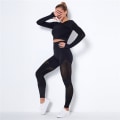 Miniatyrbild 8 av 11: Yoga Set Tvådelad BH Leggings Träningsset för Kvinnor Army Green XS