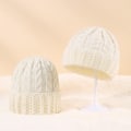 Miniatyrbilde 3 av 9: Ny Høst og Vinter Foreldre-Barn Strikket Ullue Engros Ensfarget Mamma Baby Twist Varm Lue White Adult
